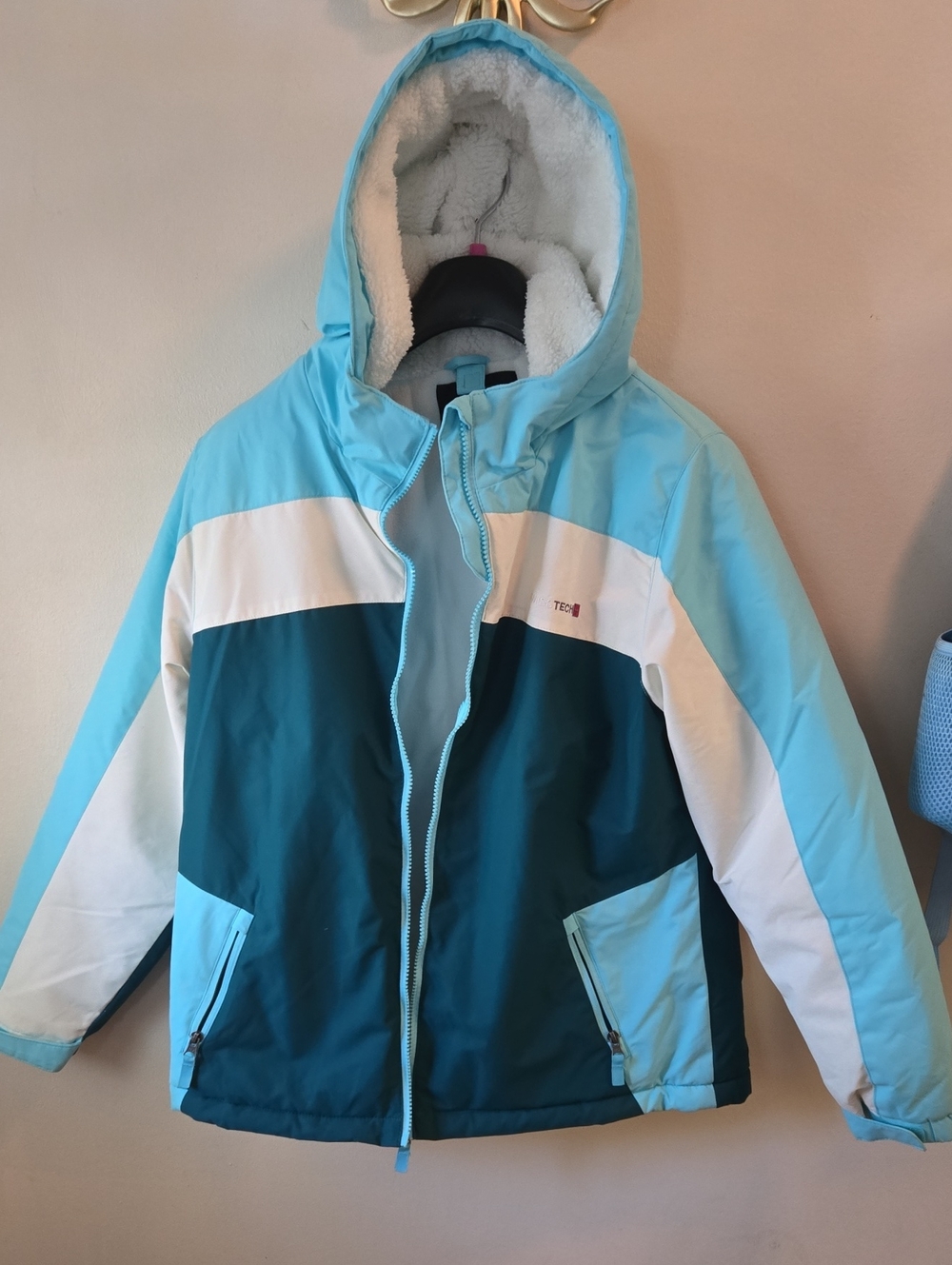 Kids Light Blue & Teal Swiss Tech Winter Jacket with Hood